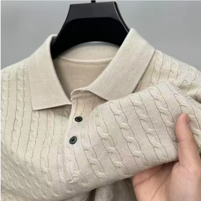 Men's Braided Sweater with Polo Collar – Free shipping