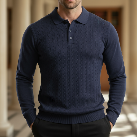 Men's Braided Sweater with Polo Collar – Free shipping
